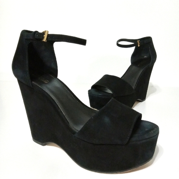 Michael Kors Black Platform Wedge Sandal Size 7 - Picture 1 of 11